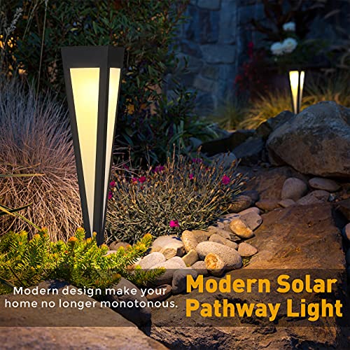 MVBT Modern Outdoor Solar Pathway Light, LED Garden Waterproof Landscape Lighting for Path Lawn Patio Courtyard Driveway Sidewalk Walkway Decoration with 2 Different Bases