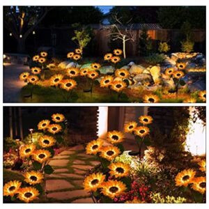 2 Pack Sunflower Solar Lights Outdoor Garden Decor with 3 LED Sunflower Yellow Flower Lights Decorative Waterproof Solar Outdoor Lights Auto ON/Off Solar Decorative Lights for Garden, Patio, Backyard