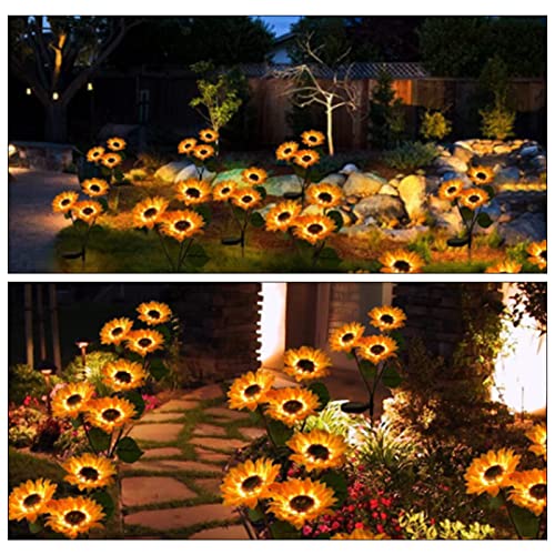 2 Pack Sunflower Solar Lights Outdoor Garden Decor with 3 LED Sunflower Yellow Flower Lights Decorative Waterproof Solar Outdoor Lights Auto ON/Off Solar Decorative Lights for Garden, Patio, Backyard