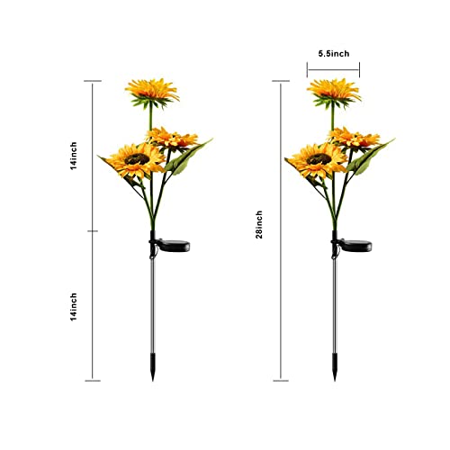 2 Pack Sunflower Solar Lights Outdoor Garden Decor with 3 LED Sunflower Yellow Flower Lights Decorative Waterproof Solar Outdoor Lights Auto ON/Off Solar Decorative Lights for Garden, Patio, Backyard