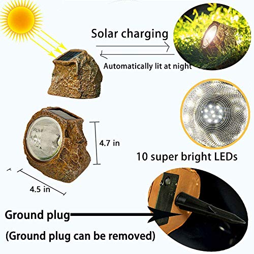 EiGreen Solar Garden Rock Lights Outdoor, 2 Pack 10 LED Waterproof Solar Powered Rock Light， Outdoor Landscaping Spotlights, for Indoor and Outdoor Decoration