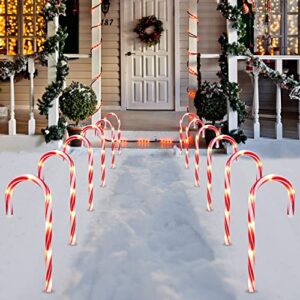 joiedomi 12” christmas candy cane pathway markers lights with stake,12 pack christmas stakes lights for holiday xmas indoor yard patio garden walkway christmas decoration