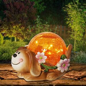 solar garden dog statue outdoor decor resin statue with solar led lights garden lawn ornaments for garden patio lawn yard outdoor decorative