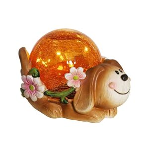 Solar Garden Dog Statue Outdoor Decor Resin Statue with Solar LED Lights Garden Lawn Ornaments for Garden Patio Lawn Yard Outdoor Decorative