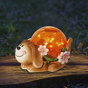 Solar Garden Dog Statue Outdoor Decor Resin Statue with Solar LED Lights Garden Lawn Ornaments for Garden Patio Lawn Yard Outdoor Decorative