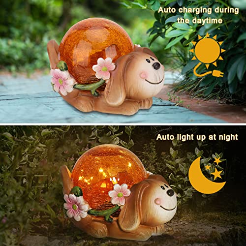 Solar Garden Dog Statue Outdoor Decor Resin Statue with Solar LED Lights Garden Lawn Ornaments for Garden Patio Lawn Yard Outdoor Decorative