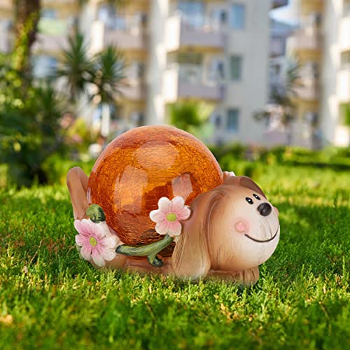 Solar Garden Dog Statue Outdoor Decor Resin Statue with Solar LED Lights Garden Lawn Ornaments for Garden Patio Lawn Yard Outdoor Decorative