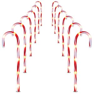 joiedomi 17” christmas candy cane pathway markers lights, 12 packs christmas stakes lights outdoor pathway decoration for holiday xmas indoor yard patio garden walkway(thick red