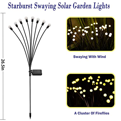 NBQQ Solar Garden Lights,Solar Firefly Lights,2 Pack 16 Heads Solar Swaying Lights Outdoor Decorative,Sway by Wind, High Flexibility Iron Wire & Heavy Bulb Base,Yard Patio Pathway Lawn Decoration