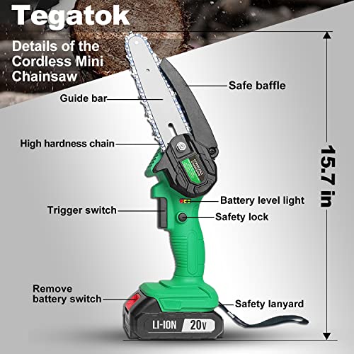 Tegatok Mini Chainsaw, 6-Inch Electric Chainsaw Cordless with 2000 mAH Battery and Charger, Power Battery Chain Saws, Portable One-Hand Rechargeable Handheld Chainsaw for Wood Cutting, Trimming