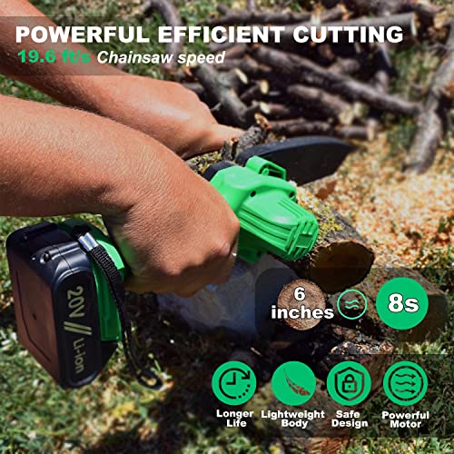 Tegatok Mini Chainsaw, 6-Inch Electric Chainsaw Cordless with 2000 mAH Battery and Charger, Power Battery Chain Saws, Portable One-Hand Rechargeable Handheld Chainsaw for Wood Cutting, Trimming