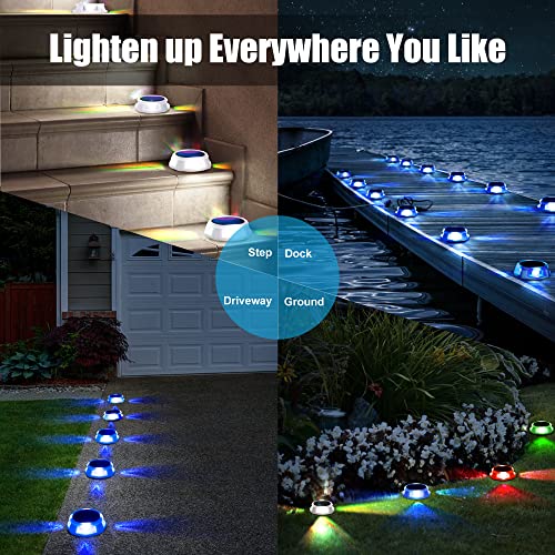 SOLPEX Solar Deck Lights Outdoor 8 Pack, Solar Multi-Color Auto-Changing Driveway Lights, Dock Lights Solar Powered Waterproof LED Lights for Steps, Garden, Ground, Stair, Patio, Pathway, Landscape