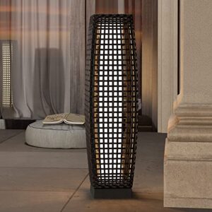 grand patio outdoor solar powered resin wicker floor lamp, outdoor weather-resistant deck light, for garden or porch -large fuji, dark brown