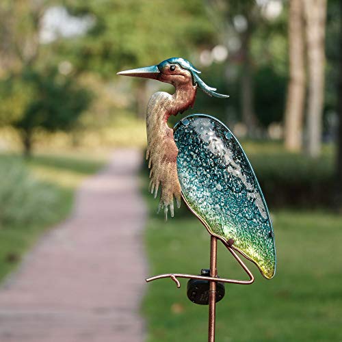 TERESA'S COLLECTIONS 2Pack Blue Heron Solar Garden Lights, Glass Garden Decor for Outside with Outdoor Lights Decorative Stake, Landscape Pathway Lights Lawn Ornaments Yard Art for Patio Decorations