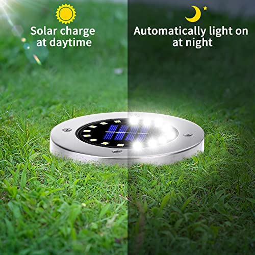 NFESOLAR Solar Lights Outdoor with 16 LEDs, Bright Solar Ground Lights Outdoor Waterproof Solar Disk Lights for Pathway Garden Yard Lawn Walkway Driveway (White 8 Pack)