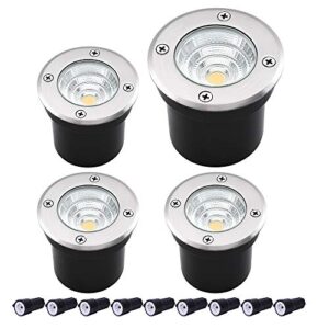 axotexe landscape lights, outdoor led well light low voltage 12v 24v, 5w warm white 3000k garden in ground lights for deck, step,pathway, driveway 4-pack(with wire connectors)
