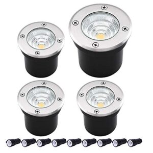 AXOTEXE Landscape Lights, Outdoor LED Well Light Low Voltage 12V 24V, 5W Warm White 3000K Garden In Ground Lights for Deck, Step,Pathway, Driveway 4-Pack(with Wire Connectors)