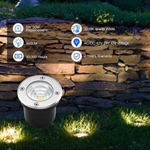 AXOTEXE Landscape Lights, Outdoor LED Well Light Low Voltage 12V 24V, 5W Warm White 3000K Garden In Ground Lights for Deck, Step,Pathway, Driveway 4-Pack(with Wire Connectors)