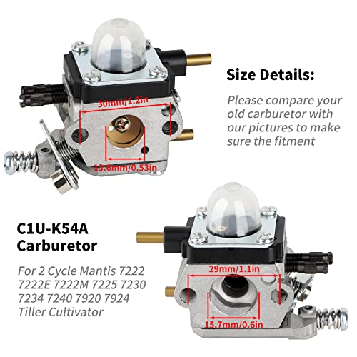 Huztl Carburetor for Mantis Tiller 7222M 7222 7222E 7225 7230 7234 7240 7920 7924 C1U-K54A Carb for Echo TC-210 HC-1500 Cultivator Parts