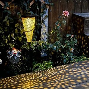 Solar Lights, Outdoor Garden Lanterns,Stake Lights Warm White, LED Waterproof Decorative Metal Light for Porch Garden Patio Backyard Courtyard Pathway 2 Pack
