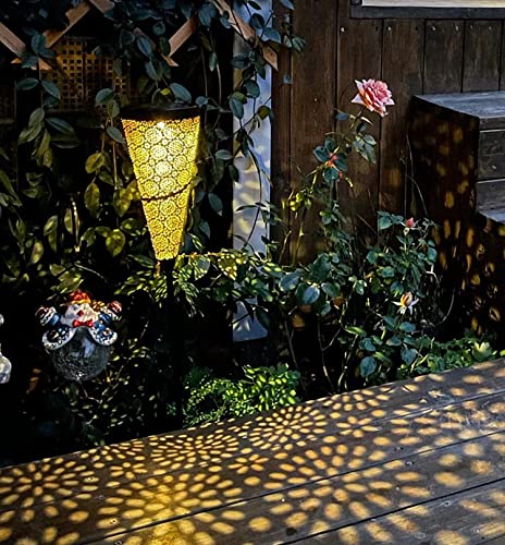 Solar Lights, Outdoor Garden Lanterns,Stake Lights Warm White, LED Waterproof Decorative Metal Light for Porch Garden Patio Backyard Courtyard Pathway 2 Pack