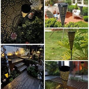 Solar Lights, Outdoor Garden Lanterns,Stake Lights Warm White, LED Waterproof Decorative Metal Light for Porch Garden Patio Backyard Courtyard Pathway 2 Pack