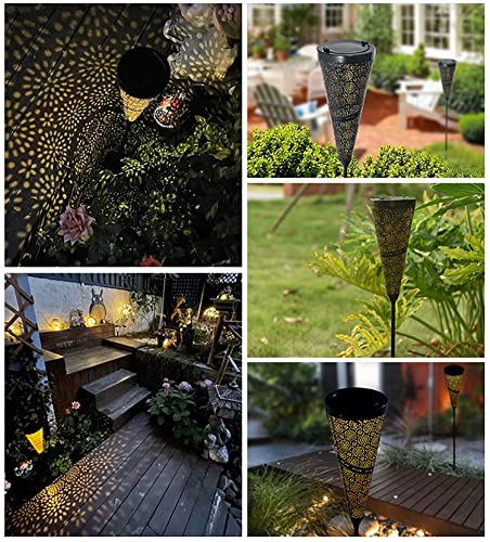 Solar Lights, Outdoor Garden Lanterns,Stake Lights Warm White, LED Waterproof Decorative Metal Light for Porch Garden Patio Backyard Courtyard Pathway 2 Pack