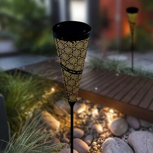 Solar Lights, Outdoor Garden Lanterns,Stake Lights Warm White, LED Waterproof Decorative Metal Light for Porch Garden Patio Backyard Courtyard Pathway 2 Pack