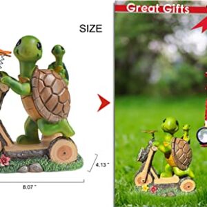 MOOTKA Outdoor Figurine Lights with the Cute Turtle Riding Scooter, Sweet Garden Solar Fairy Light Statue of Sea Turtle Gifts for Mother Home, Waterproof LED Decorations for Patio Home Pathway Outside