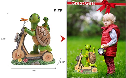 MOOTKA Outdoor Figurine Lights with the Cute Turtle Riding Scooter, Sweet Garden Solar Fairy Light Statue of Sea Turtle Gifts for Mother Home, Waterproof LED Decorations for Patio Home Pathway Outside