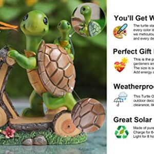 MOOTKA Outdoor Figurine Lights with the Cute Turtle Riding Scooter, Sweet Garden Solar Fairy Light Statue of Sea Turtle Gifts for Mother Home, Waterproof LED Decorations for Patio Home Pathway Outside