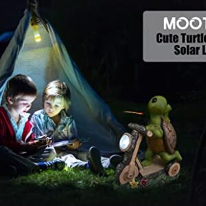 MOOTKA Outdoor Figurine Lights with the Cute Turtle Riding Scooter, Sweet Garden Solar Fairy Light Statue of Sea Turtle Gifts for Mother Home, Waterproof LED Decorations for Patio Home Pathway Outside