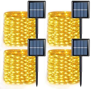 yeguo solar fairy lights outdoor waterproof, 4 pack total 132ft 400 led solar string lights warm white, 8 modes silver wire solar twinkle lights for deck camping patio garden tree yard xmas decoration