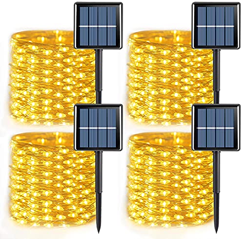 YEGUO Solar Fairy Lights Outdoor Waterproof, 4 Pack Total 132ft 400 LED Solar String Lights Warm White, 8 Modes Silver Wire Solar Twinkle Lights For Deck Camping Patio Garden Tree Yard Xmas Decoration