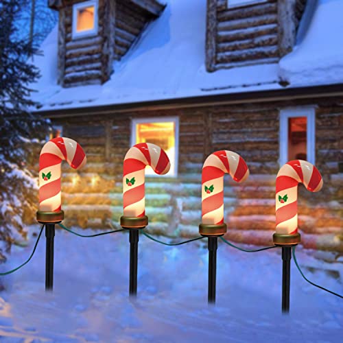 Christmas Candy Cane Pathway Lights, 7Ft C7 Christmas Pathway Lights Outdoor with 4 Candy Cane and Stakes, Pathway Markers Lights for Outdoor Walkway Christmas Driveway Lawn Garden Holiday Decor