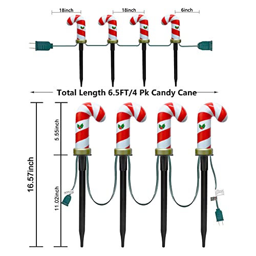 Christmas Candy Cane Pathway Lights, 7Ft C7 Christmas Pathway Lights Outdoor with 4 Candy Cane and Stakes, Pathway Markers Lights for Outdoor Walkway Christmas Driveway Lawn Garden Holiday Decor