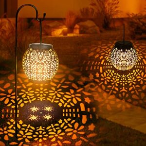 brizled solar lantern lights, 2 pack outdoor led solar hanging lantern lights with star projection, warm white solar garden lights retro table lantern lights waterproof for garden patio courtyard path