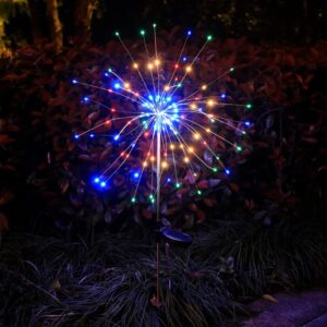 FURREVO Outdoor Solar Garden Light, 120 LED Waterproof Solar Fireworks Path Light, Fireworks Solar Lights Decorative Sparkles Stake Landscape Light for Garden Pathway Lawn Decor, Christmas Decoration