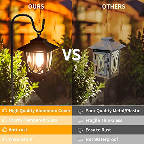 37.4 Inch 2 Pack Metal Hanging Solar Pathway Lights 20 Lumen, Aluminum Solar LED Lights Anti-Frost Waterproof with 2 Shepherd Hooks Outdoor Decorative,Edison LED Bulb