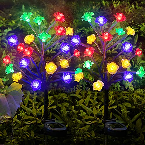 Solar Garden Lights Solar Outdoor Lights 2Pack,20Led Solar Flower Lights Outdoor Solar Powered Waterproof Landscape Tree Decorative Lights for Pathway,Patio,Front Yard Decoration Christmas Decor