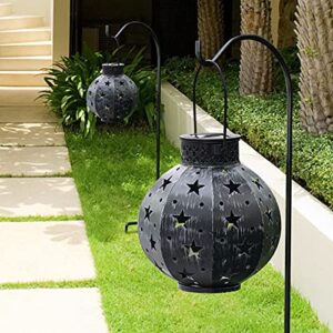 BEAU JARDIN 4 Pack Hanging Solar Lanterns Stars Lights Metal Waterproof Outdoor Retro Warm White LED Auto On/Off Landscape Decorative for Table Patio Garden Decor Decoration Black BG422