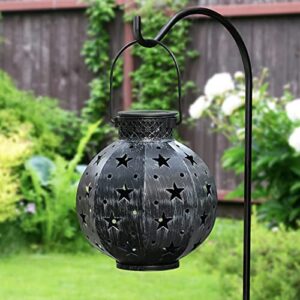 BEAU JARDIN 4 Pack Hanging Solar Lanterns Stars Lights Metal Waterproof Outdoor Retro Warm White LED Auto On/Off Landscape Decorative for Table Patio Garden Decor Decoration Black BG422