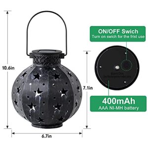 BEAU JARDIN 4 Pack Hanging Solar Lanterns Stars Lights Metal Waterproof Outdoor Retro Warm White LED Auto On/Off Landscape Decorative for Table Patio Garden Decor Decoration Black BG422