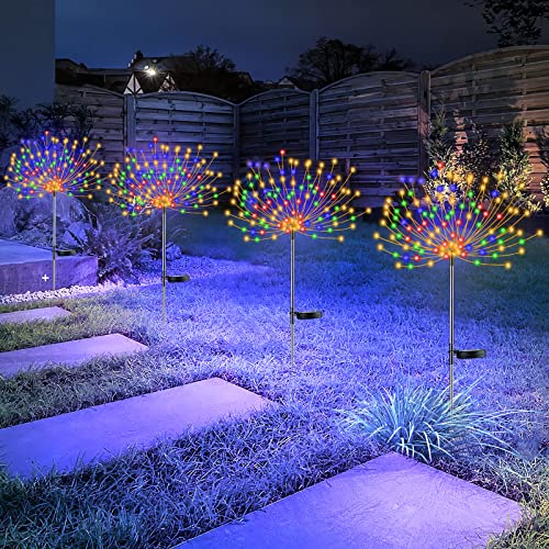 4 PCS Solar Firework Light, Outdoor Solar Garden Decorative Lights 120 LED Powered 40 Copper Wires String DIY Landscape Light for Walkway Pathway Backyard Christmas Decoration Parties (Multi-Colored)