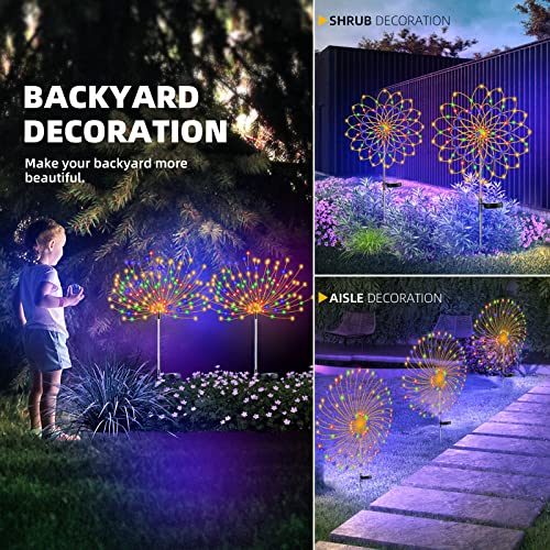 4 PCS Solar Firework Light, Outdoor Solar Garden Decorative Lights 120 LED Powered 40 Copper Wires String DIY Landscape Light for Walkway Pathway Backyard Christmas Decoration Parties (Multi-Colored)