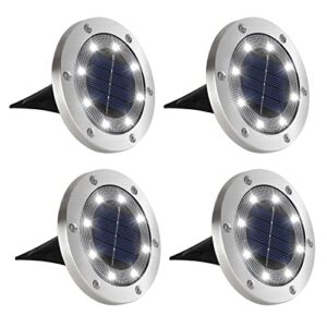 solartrip solar ground lights, 2023 newest upgraded outdoor garden waterproof bright in-ground lights, landscape lights for pathway,yard,deck,lawn,patio,walkway （4 pack – white light）