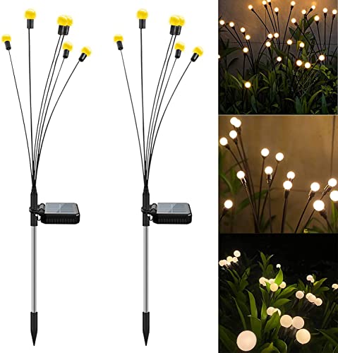 Solar Lights Outdoor Waterproof, 2 Pcs Solar Garden Lights Firefly Lights Solar Outdoor Solar Pathway Lights - Outdoor Solar Lights for Yard Christmas Garden Lights Solar Powered Waterproof