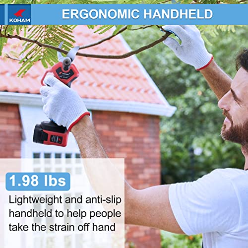 KOHAM Professional Cordless Electric Pruning Shears 16.8V 2Ah Lithium Battery Powered, ETL Certified, 1 Inch Cutting Diameter