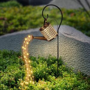 solar watering can with cascading lights, watering can lights solar powered, solar garden lights outdoor, for patio yard pathway walkway decorations (1 pack)