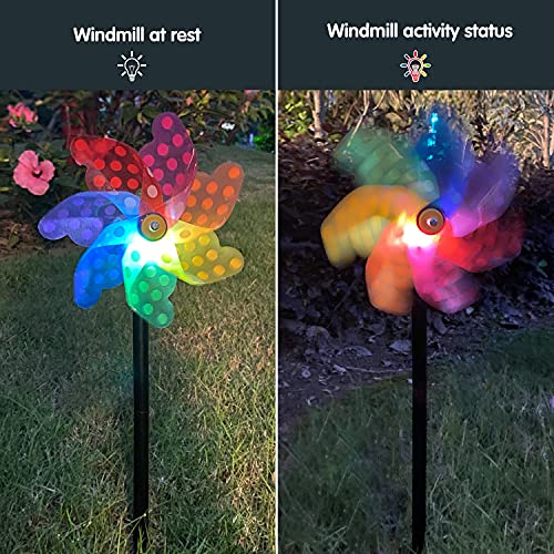 2 Pack Garden Pinwheel Solar Wind Spinner Lights Decorative Solar Stake Light Waterproof LED Yard Windmills Outdoor for Pathway Walkway Party Decor